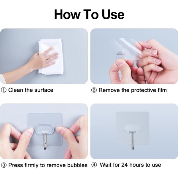 Large Adhesive Hooks,Transparent Seamless Stainless Steel Ultra Strong Wall Hooks for Kitchen Bathroom Ceiling Door Utility Hooks 10 PCS