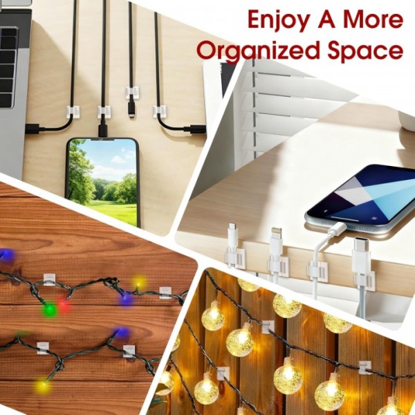 YIDE 120PCS Adhesive Cable Clips, Heavy-Duty Cord Clips for Cable Management, Outdoor Christmas Light Clips Hooks, Traceless Clear Wire Holders Cord Organizer for Wall, Desk, LED, Car