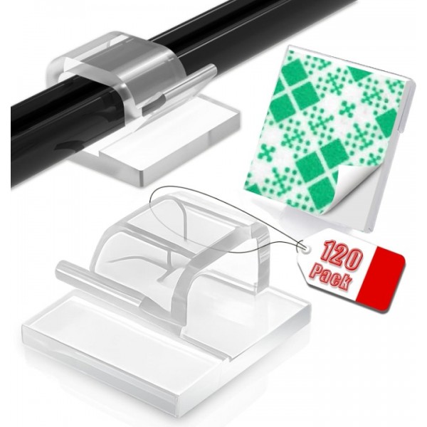 YIDE 120PCS Adhesive Cable Clips, Heavy-Duty Cord Clips for Cable Management, Outdoor Christmas Light Clips Hooks, Traceless Clear Wire Holders Cord Organizer for Wall, Desk, LED, Car