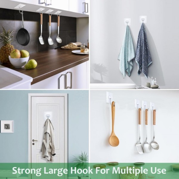 Large Adhesive Hooks,Transparent Seamless Stainless Steel Ultra Strong Wall Hooks for Kitchen Bathroom Ceiling Door Utility Hooks 14 PCS