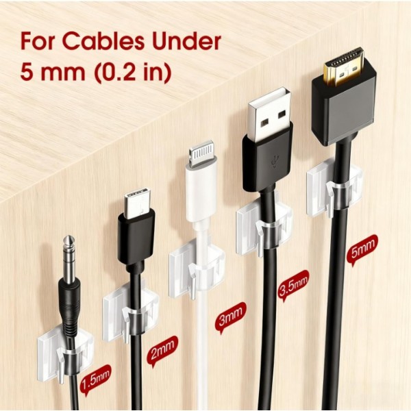 YIDE 120PCS Adhesive Cable Clips, Heavy-Duty Cord Clips for Cable Management, Outdoor Christmas Light Clips Hooks, Traceless Clear Wire Holders Cord Organizer for Wall, Desk, LED, Car