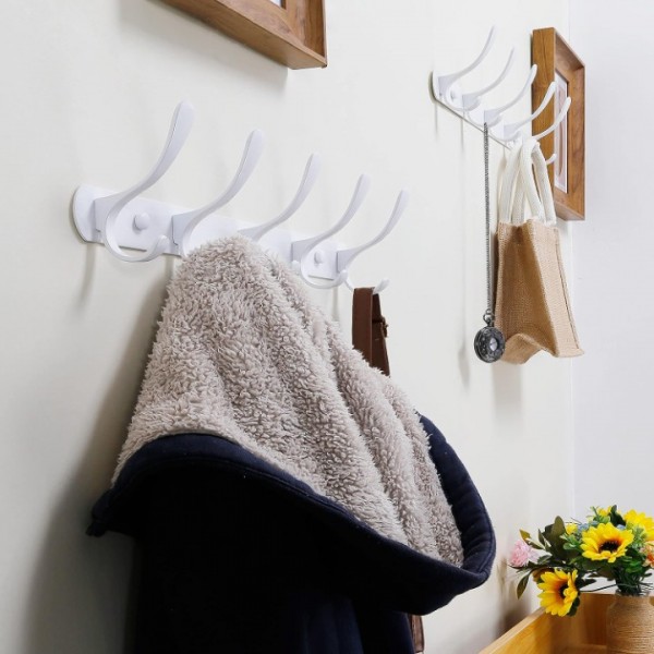 YIDE Coat Rack Wall Mount - Modern, Metal Wall Coat Rack with 5 Hooks, Sturdy Wall Hook Rack Rail for Hanging Coat, Jacket, Clothes, Hat, White