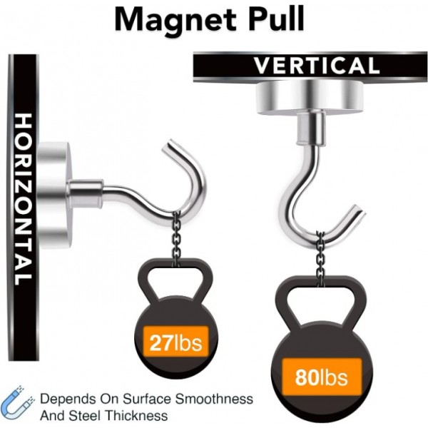 YIDE Magnetic Hooks, 80LB+ Heavy Duty Magnetic Hooks Cruise with Epoxy Coating for Refrigerator, Strong Magnet Hooks for Tool Room, Magnetic Metal Hooks for Grill - 8 Pack