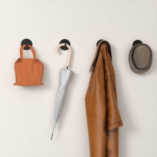 YIDE Adhesive Hooks Heavy Duty Shower Hook Waterproof, Black Stick on Hooks for Hanging Loofah Towel Robe Clothes, Removable Stainless Steel Bathroom Adhesive Wall Hooks 4 pcs