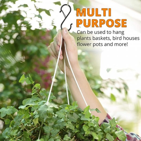 YIDE 8 Pack S Hooks for Hanging, 3.5 inch Heavy Duty Metal S Hooks with Safety Buckle S Shaped Hooks Pot Rack Closet Hooks for Hanging Plants, Clothes, Kitchen Utensil, Pots, Pans, Bags (Black)