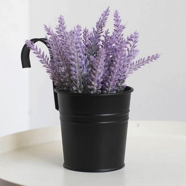 YIDE 5 Pcs Hanging Flower Pots Metal Iron Bucket Planter Pot Metal Bucket Flower Holder with Hook Indoor Outdoor Decor for Railing Fence Balcony Garden (Black)