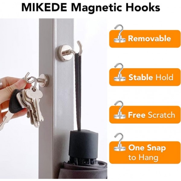 YIDE Magnetic Hooks, 80LB+ Heavy Duty Magnetic Hooks Cruise with Epoxy Coating for Refrigerator, Strong Magnet Hooks for Tool Room, Magnetic Metal Hooks for Grill - 8 Pack