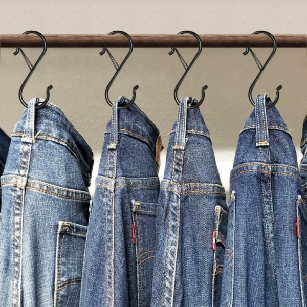 YIDE 8 Pack S Hooks for Hanging, 3.5 inch Heavy Duty Metal S Hooks with Safety Buckle S Shaped Hooks Pot Rack Closet Hooks for Hanging Plants, Clothes, Kitchen Utensil, Pots, Pans, Bags (Black)