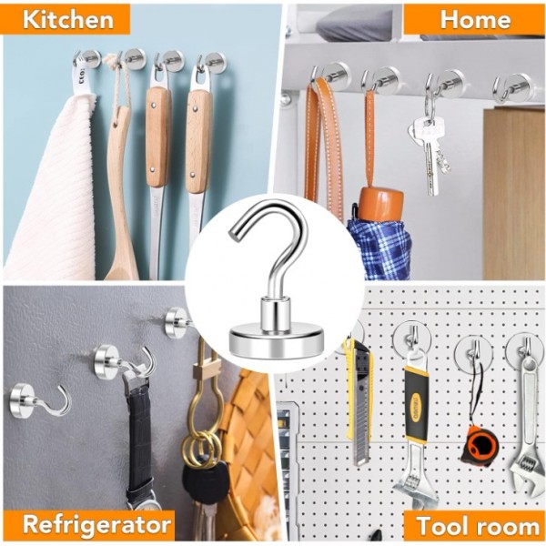 YIDE Magnetic Hooks, 80LB+ Heavy Duty Magnetic Hooks Cruise with Epoxy Coating for Refrigerator, Strong Magnet Hooks for Tool Room, Magnetic Metal Hooks for Grill - 8 Pack