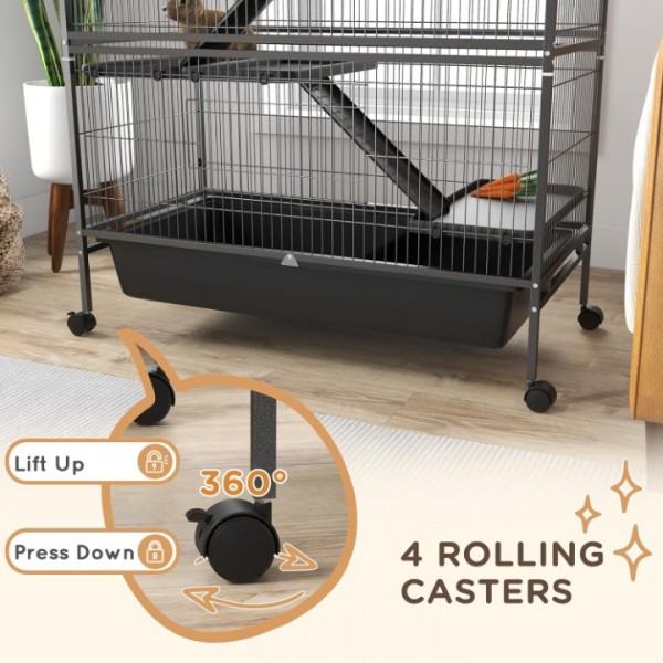 YIDE 53.5" Small Animal Cage, 5-Level Metal Ferret or Bunny Cage with Wheels, Chinchilla Cage with Removable Tray, 2 Front Doors, Ramps, Gray