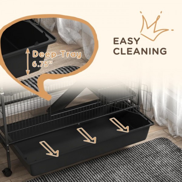 YIDE 53.5" Small Animal Cage, 5-Level Metal Ferret or Bunny Cage with Wheels, Chinchilla Cage with Removable Tray, 2 Front Doors, Ramps, Gray