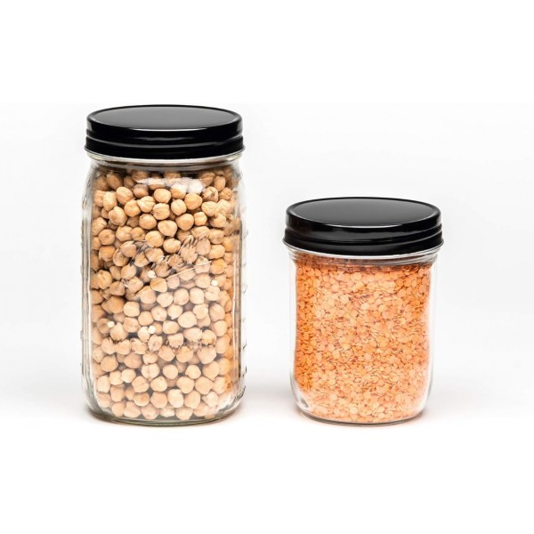 YIDE Rust-Proof Wide Mouth Aluminum Metal Mason Jar Lids Leak-Proof 12-Pack (Black)