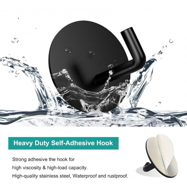 YIDE Adhesive Hooks Heavy Duty Shower Hook Waterproof, Black Stick on Hooks for Hanging Loofah Towel Robe Clothes, Removable Stainless Steel Bathroom Adhesive Wall Hooks 4 pcs