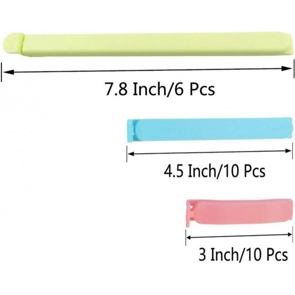 YIDE Plastic Sealing Clips for Food and Snack Bags by YINGFENG, 3-4.5 -7.8inch, Fresh-Keeping Clamp Sealer, Assorted Sizes and Colors(26Pcs)