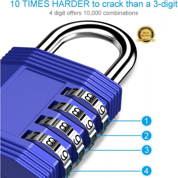 YIDE Combination Lock, 4 Digit Outdoor Waterproof Padlock for School Gym Locker, Fence, Gate, Toolbox (Blue)