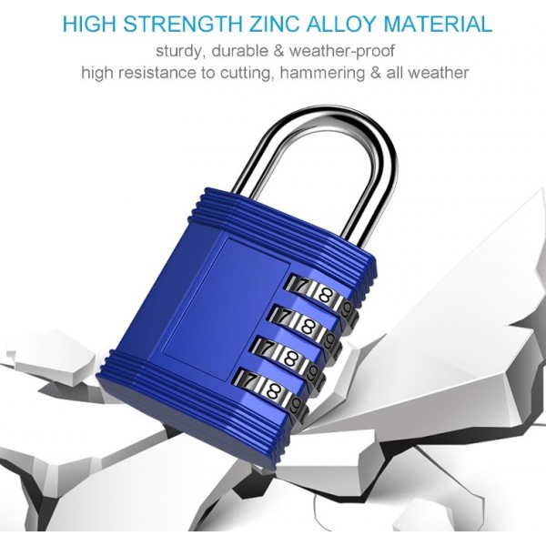 YIDE Combination Lock, 4 Digit Outdoor Waterproof Padlock for School Gym Locker, Fence, Gate, Toolbox (Blue)