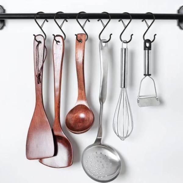 YIDE 8 Pack S Hooks for Hanging, 3.5 inch Heavy Duty Metal S Hooks with Safety Buckle S Shaped Hooks Pot Rack Closet Hooks for Hanging Plants, Clothes, Kitchen Utensil, Pots, Pans, Bags (Black)