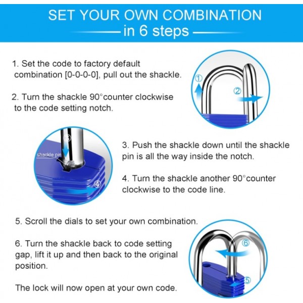 YIDE Combination Lock, 4 Digit Outdoor Waterproof Padlock for School Gym Locker, Fence, Gate, Toolbox (Blue)