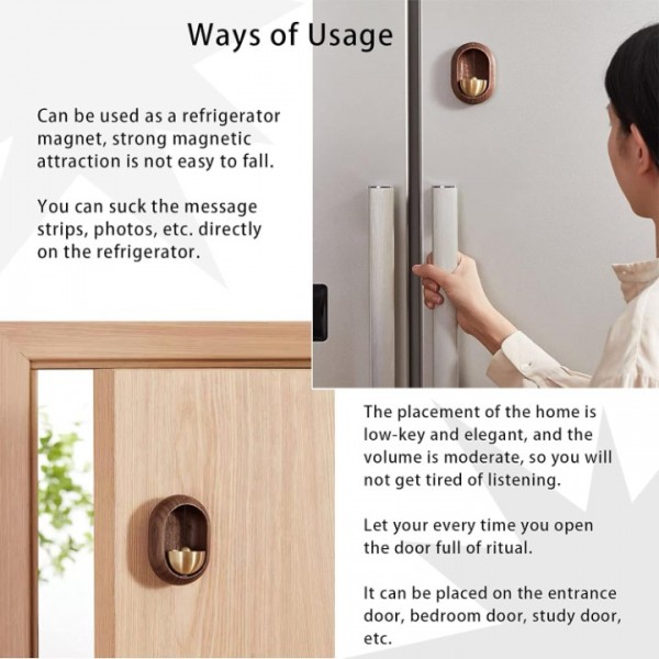 YIDE Shopkeepers Bell, Decorative Fridge Magnets, Magnetically-Attached Wood Doorbell, Door Chime for Business When Entering & Lightweight Unique Bell for Door Wall Store Wardrobe Décor