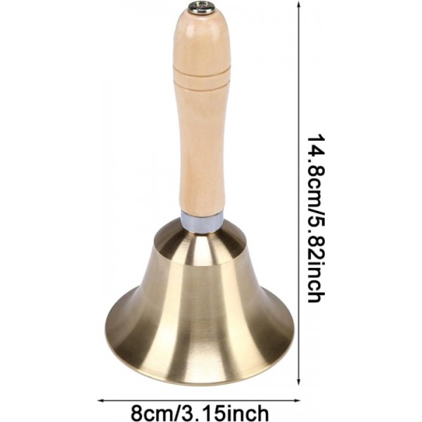 YIDE Extra Loud Solid Brass Hand Call Bell with Wooden Handle