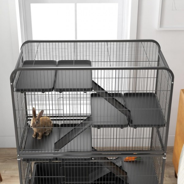 YIDE 53.5" Small Animal Cage, 5-Level Metal Ferret or Bunny Cage with Wheels, Chinchilla Cage with Removable Tray, 2 Front Doors, Ramps, Gray