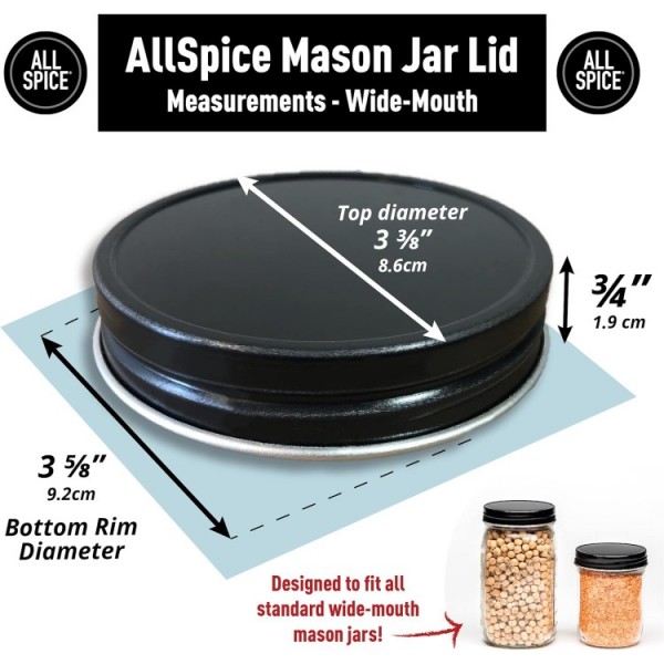 YIDE Rust-Proof Wide Mouth Aluminum Metal Mason Jar Lids Leak-Proof 12-Pack (Black)