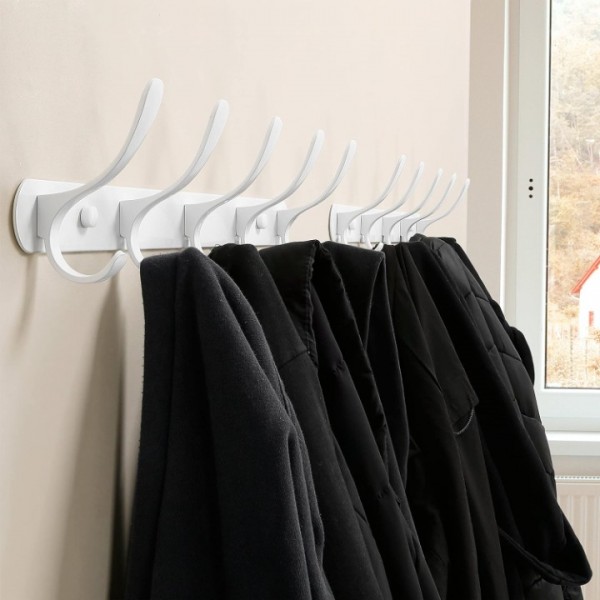 YIDE Coat Rack Wall Mount - Modern, Metal Wall Coat Rack with 5 Hooks, Sturdy Wall Hook Rack Rail for Hanging Coat, Jacket, Clothes, Hat, White