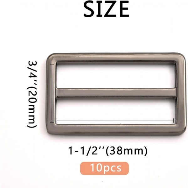 YIDE 10pcs Metal Slide Tri-Glide Buckle Webbing Strap Adjustable Buckle Fasteners for Strap Keeper Leathercraft Bag Belt Bags DIY Accessories (Gunmetal, 1-1/2 inch)