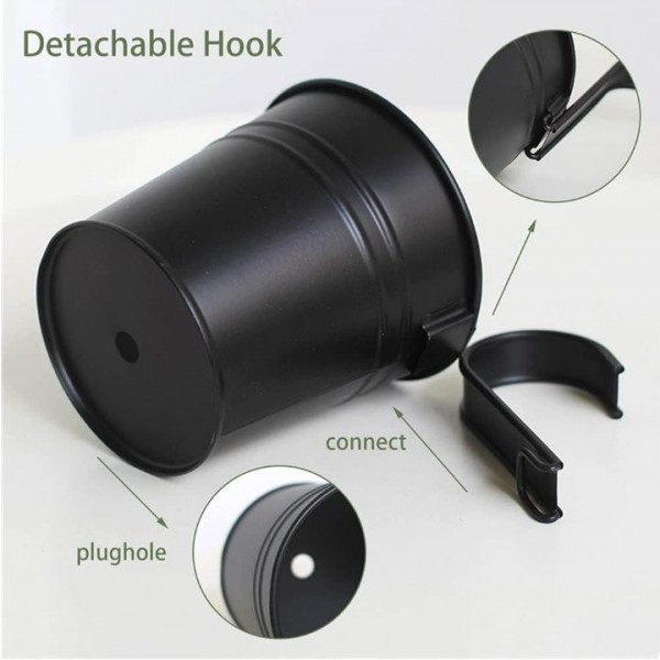 YIDE 5 Pcs Hanging Flower Pots Metal Iron Bucket Planter Pot Metal Bucket Flower Holder with Hook Indoor Outdoor Decor for Railing Fence Balcony Garden (Black)