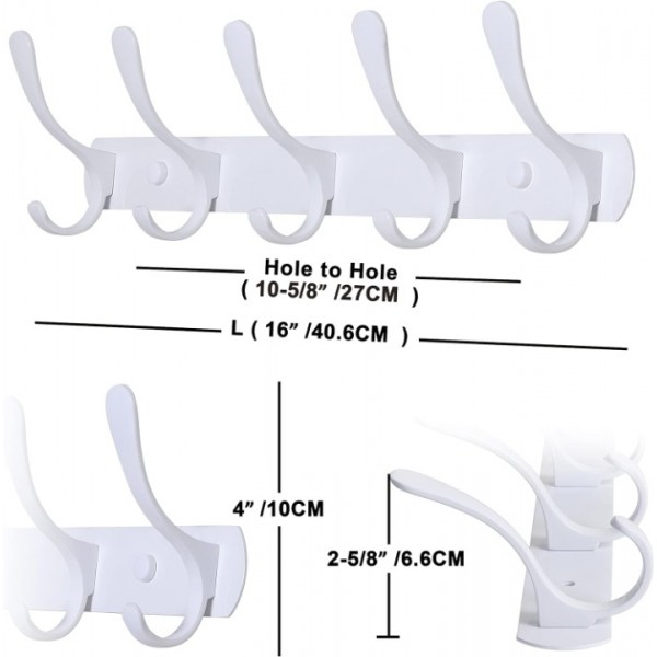 YIDE Coat Rack Wall Mount - Modern, Metal Wall Coat Rack with 5 Hooks, Sturdy Wall Hook Rack Rail for Hanging Coat, Jacket, Clothes, Hat, White