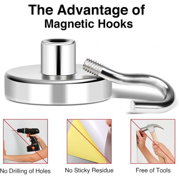 YIDE Magnetic Hooks, 80LB+ Heavy Duty Magnetic Hooks Cruise with Epoxy Coating for Refrigerator, Strong Magnet Hooks for Tool Room, Magnetic Metal Hooks for Grill - 8 Pack